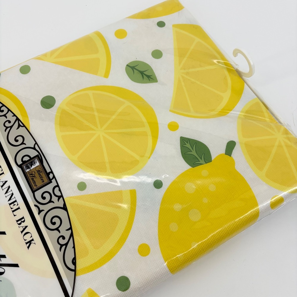 Better Home Tablecloth PEVA Flannel Back Lemon Fruit Print Yellow 60" Round - Picture 4 of 4